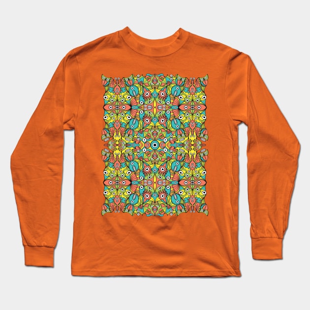 Odd funny creatures multiplying in a symmetrical pattern design Long Sleeve T-Shirt by zooco